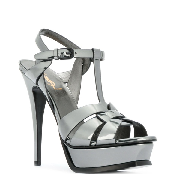 Yves Saint Laurent Metallic Gray Platform Heels - Picture 1 of 12